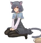  animal_ears black_legwear capelet dress gem grey_dress grey_hair jewelry kuro_suto_sukii long_sleeves mouse_ears mouse_tail nazrin necklace pantyhose pendant red_eyes see-through sitting solo tail touhou v_arms wariza 