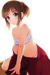  breasts brown_hair eyebrows_visible_through_hair grey_eyes looking_at_viewer matsunaga_kouyou medium_breasts navel original ponytail sarashi short_hair solo 