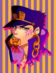  bad_id bad_pixiv_id blue_eyes blue_hair candy chain doromaso facepaint food hat highres jack-o'-lantern jojo_no_kimyou_na_bouken kuujou_joutarou lollipop male_focus solo 