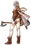  1girl ass axe blonde_hair boots braid braids cape helmet jj_frenchie joel_jurion no_pants shield viking weapon 
