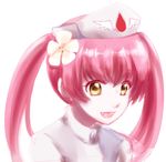  :d borrowed_character ebola-chan face fang flower hair_flower hair_ornament hat long_hair nurse nurse_cap open_mouth original personification pink pink_hair simple_background smile solo twintails upper_body white_background yellow_eyes zatsudan 
