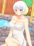  1girl bath blush breasts cleavage fairy_tail female planeptune solo towel white_hair yukino_aguria 