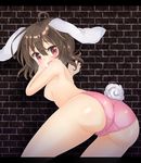  animal_ears ass blush breasts bunny_ears bunny_tail inaba_tewi medium_breasts nipples open_mouth panties pink_panties red_eyes short_hair solo tail topless touhou underwear underwear_only unushi 