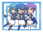  :o ;d armor armored_dress bell blue_eyes blue_hair blue_legwear cape chibi closed_eyes fire_emblem fire_emblem:_fuuin_no_tsurugi gloves headband multiple_girls one_eye_closed open_mouth polearm purple_hair reverse_(bluefencer) siblings simple_background sisters skirt smile spear tate thany thighhighs weapon white_legwear white_skirt yuno_(fire_emblem) 