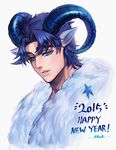  2015 animal_ears apple_brk blue blue_eyes blue_hair happy_new_year horns jojo_no_kimyou_na_bouken jonathan_joestar kemonomimi_mode male_focus new_year phantom_blood sheep_ears sheep_horns solo 
