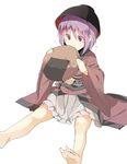  bowl bowl_hat cracker eating food hasebe_yuusaku hat japanese_clothes kimono minigirl obi purple_eyes purple_hair sash senbei short_hair solo sukuna_shinmyoumaru touhou 