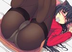  animal_ears ass bangs bed_sheet black_hair black_legwear blue_eyes blush breasts cat_ears condom condom_in_mouth condom_wrapper crotch dutch_angle glasses hair_between_eyes hair_twirling heart heart-shaped_pupils indoors kisaragi_yakumo legs_up light_smile long_hair long_sleeves looking_at_viewer lying medium_breasts mole mole_under_mouth mouth_hold nose_blush on_back on_bed orange_skirt original panties panties_under_pantyhose pantyhose pillow red-framed_eyewear ribbed_sweater semi-rimless_eyewear skirt smile solo sweater symbol-shaped_pupils thigh_gap thighband_pantyhose turtleneck under-rim_eyewear underwear very_long_hair 