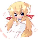  animal_ears bad_id bad_pixiv_id blonde_hair blue_eyes blush chibi dress fox_ears fox_tail highres koyomi_(shinshia) long_hair original sailor_dress shinshia solo tail white_legwear 