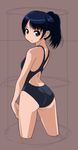  ass bad_id bad_pixiv_id black_eyes blue_hair competition_swimsuit cropped_legs from_behind looking_back one-piece_swimsuit original ponytail rohitsuka short_hair solo standing swimsuit 