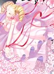  absurdres blonde_hair breasts cardcaptor_sakura cherry_blossoms cleavage closed_eyes dress drill_hair facial_mark flower_(clow_card) forehead_mark gendo0032 highres medium_breasts ribbon twin_drills 