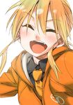  blush closed_eyes hyakko kageyama_torako katou_haruaki long_hair official_art open_mouth orange_hair ponytail smile solo 