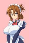  apron breasts brown_hair folded_ponytail hayate_no_gotoku! large_breasts looking_at_viewer maid maid_headdress maria_(hayate_no_gotoku!) nekomamire purple_eyes smile solo 