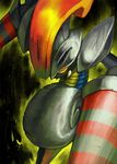  armor escavalier insect knight no_humans pokemon red_eyes solo yellow_sclera yilx 