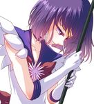  bad_id bad_pixiv_id bishoujo_senshi_sailor_moon bow brooch brown_bow choker earrings elbow_gloves eteraito gloves holding holding_staff jewelry magical_girl purple_eyes purple_hair purple_sailor_collar ribbon sailor_collar sailor_saturn sailor_senshi_uniform short_hair solo staff star star_choker tiara tomoe_hotaru white_background white_gloves 