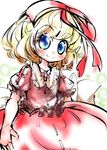  blonde_hair blue_eyes blush fifiruu hair_ribbon medicine_melancholy ribbon short_hair sketch solo touhou 