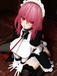  3d 3d_custom_girl blush breasts collar gloves highres large_breasts leash looking_at_viewer maid maid_headdress original red_eyes red_hair slave solo taii_(tng1014) thighhighs 