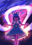  blue_eyes blue_hair dress drill_hair flower hair_ornament hair_rings hair_stick kaku_seiga ofuda open_mouth satou_yuuki shawl short_hair smile solo touhou twilight vest 