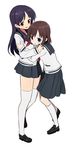  black_hair blue_eyes blush brown_hair highres long_hair multiple_girls onjouji_toki pleated_skirt red_eyes saki saki_achiga-hen school_uniform senriyama_school_uniform serafuku shimizudani_ryuuka shisoneri short_hair skirt yuri 