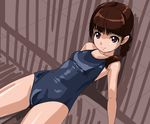  bad_id bad_pixiv_id braid brown_eyes brown_hair long_hair lowres lying one-piece_swimsuit original rohitsuka school_swimsuit solo swimsuit 
