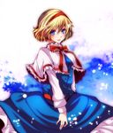  alice_margatroid bad_id bad_pixiv_id blonde_hair blue_dress blue_eyes capelet dress hairband highres long_sleeves looking_at_viewer s-syogo sash smile solo touhou 