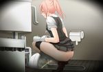  1girl animated animated_gif ass bathroom from_behind gloves high_heels lowres panties panty_pull peeing pink_hair restroom skirt skirt_lift source_request squat_toilet squatting thighs toilet toilet_paper trash_can underwear 