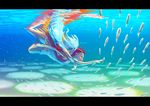  animal arm_at_side cassio_yoshiyaki caustics diving fish letterboxed long_hair multiple_girls ocean_bottom original outstretched_arm photo-referenced red_hair reflection school_of_fish signature submerged swimming underwater white_hair 