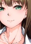  blush brown_hair close-up closed_mouth face green_eyes idolmaster idolmaster_cinderella_girls jewelry lips long_hair looking_at_viewer necklace necktie pyz_(cath_x_tech) school_uniform shibuya_rin smile solo 