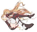  bad_id bad_pixiv_id blonde_hair boots bridal_gauntlets dress knee_boots long_hair milla_maxwell one_eye_covered red_eyes solo tales_of_(series) tales_of_xillia tales_of_xillia_2 thighhighs umishima_senbon very_long_hair white_legwear 