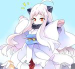  ahoge alternate_costume bad_id bad_pixiv_id bunny covered_mouth horns japanese_clothes kantai_collection kimono long_hair mittens northern_ocean_hime orange_eyes outstretched_arms shinkaisei-kan spread_arms white_hair white_skin yostxxx 