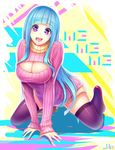  :d all_fours blue_hair breasts cleavage cleavage_cutout copyright_name heart heart-shaped_pupils jurrig large_breasts long_hair looking_at_viewer me!me!me! meme_(me!me!me!) meme_attire open-chest_sweater open_mouth purple_eyes ribbed_sweater saliva smile solo sweater symbol-shaped_pupils thighhighs turtleneck very_long_hair 