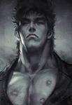  greyscale highres hokuto_no_ken kenshirou male_focus manly monochrome muscle solo stanley_lau 