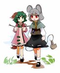  :3 ameyu_(rapon) animal animal_ears bad_id bad_twitter_id basket blush_stickers branch capelet dress green_eyes green_hair grey_hair jewelry kasodani_kyouko long_sleeves looking_at_another looking_back mary_janes mouse mouse_ears mouse_tail multiple_girls nazrin necklace open_mouth pink_dress red_eyes shirt shoes short_hair simple_background skirt smile socks sweatdrop tail touhou vest walking white_legwear 