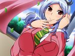  aokura_shou breasts eas fresh_precure! highres large_breasts looking_at_viewer multicolored multicolored_clothes multicolored_neckwear necktie precure red_eyes school_uniform silver_hair smile solo striped striped_neckwear 