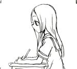  1girl animated animated_gif female hair_tucking karakai_jouzu_no_takagi-san kijouyu_udon long_hair monochrome school_uniform smile solo takagi-san 