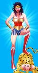  2girls amazon bare_shoulders black_hair bodysuit boots cheetah_(dc) cheetah_print dc_comics glare glaring hand_on_hip leotard multiple_girls open_mouth pteruges star star_print strapless tiara vambraces wonder_woman wonder_woman_(series) 