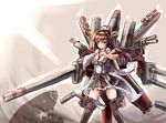  antennae bad_id bad_pixiv_id black_footwear black_legwear boots brown_eyes brown_hair cannon detached_sleeves i-class_destroyer kantai_collection kongou_(kantai_collection) long_sleeves machinery shirt skirt solo sumapan thigh_boots thighhighs wide_sleeves zettai_ryouiki 