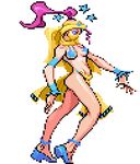 1girl 90s animated animated_gif blonde_hair blue_eyes bouncing_breasts breasts dancing jojo_no_kimyou_na_bouken lowres midler pasties pink_hair pixel_art source_request 