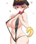  1girl areola_slip areolae black_swimsuit blonde_hair blush breasts brown_eyes condom condom_in_mouth erect_nipples erwin_(girls_und_panzer) girls_und_panzer hat large_breasts mouth_hold slingshot_swimsuit solo swimsuit swimwear user_fjpp5427 