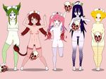 5girls black_plague breasts demon_wings ebola-chan malaria measles multiple_girls personification pink_hair smallpox 