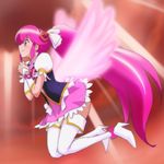  aino_megumi boots cure_lovely hair_ornament happinesscharge_precure! haruyama_kazunori heart heart_hair_ornament long_hair magical_girl pink_eyes pink_hair ponytail precure solo thigh_boots thighhighs very_long_hair white_footwear white_legwear wide_ponytail wings 