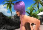  1girl 3d alternate_costume animated animated_gif ayane_(doa) beach bouncing_breasts breasts cleavage dead_or_alive dead_or_alive_5 large_breasts naked_overalls no_bra purple_hair red_eyes sideboob tagme tecmo 
