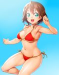  :d amy_(suisei_no_gargantia) aqua_eyes bikini braid breasts brown_hair cleavage groin hair_ornament hairclip large_breasts looking_at_viewer navel o-ring o-ring_bikini o-ring_top onsoku_maru open_mouth shiny shiny_skin short_hair side-tie_bikini skindentation smile strap_gap suisei_no_gargantia swimsuit twin_braids underboob 