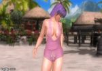  1girl 3d alternate_costume animated animated_gif ayane_(doa) bouncing_breasts breasts cleavage dead_or_alive dead_or_alive_5 large_breasts naked_overalls no_bra purple_hair red_eyes sideboob stretching tagme tecmo 