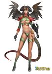  bare_shoulders black_hair black_wings breasts circlet claws cleavage contrapposto crown demon_girl highres horns large_breasts looking_at_viewer midriff monster_girl narongchai_singhapand navel panties smile smirk snake solo standing tail underwear wings 