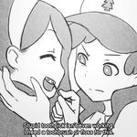  1girl baseball_cap brother_and_sister dipper_pines english gravity_falls greyscale hairband hat long_hair lowres mabel_pines mike_inel monochrome siblings subtitled toothpick twins typo 