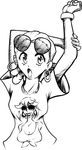  cameo earrings eyewear_on_head greyscale highres hoop_earrings hououmaru_rei jewelry kill_la_kill kiryuuin_ragyou monochrome ringlets shirt short_hair sketch solo sunglasses t-shirt triple-q 