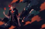  fire flame full_body_tattoo garo:honoo_no_kokuin garo_(series) hair_over_one_eye kamikanomi leon_luis male_focus night night_sky red_eyes red_hair sky solo spiked_hair tattoo trench_coat 