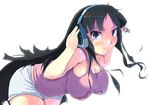  akiyama_mio bad_id bad_pixiv_id bent_over black_hair blue_eyes breasts casual cleavage hands_on_own_head hanging_breasts headphones heiya k-on! large_breasts long_hair looking_at_viewer shorts simple_background smile solo tank_top very_long_hair white_background 