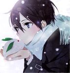  black_eyes black_hair kirito male_focus scarf snow snow_bunny solo sword_art_online tsukimori_usako 