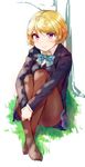  bad_id bad_pixiv_id black_legwear blazer blue_bow blue_neckwear bow bowtie brown_hair crossed_ankles highres jacket koizumi_hanayo leg_hug long_sleeves looking_at_viewer love_live! love_live!_school_idol_project no_shoes on_grass on_ground otonokizaka_school_uniform pantyhose plaid plaid_skirt purple_eyes school_uniform short_hair sitting skirt smile solo striped striped_bow striped_neckwear ytk_(yutta-p) 